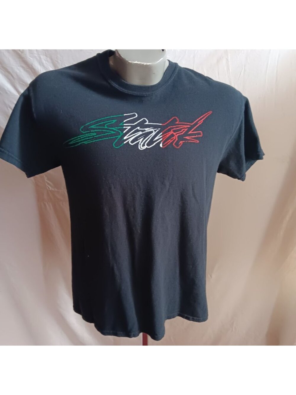True Vintage Small Mens T-Shirt Statik Mexico Flag Logo Graphic Logo Black